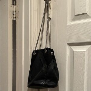 Express Black Chain-Handle Drawstring Bucket Bag